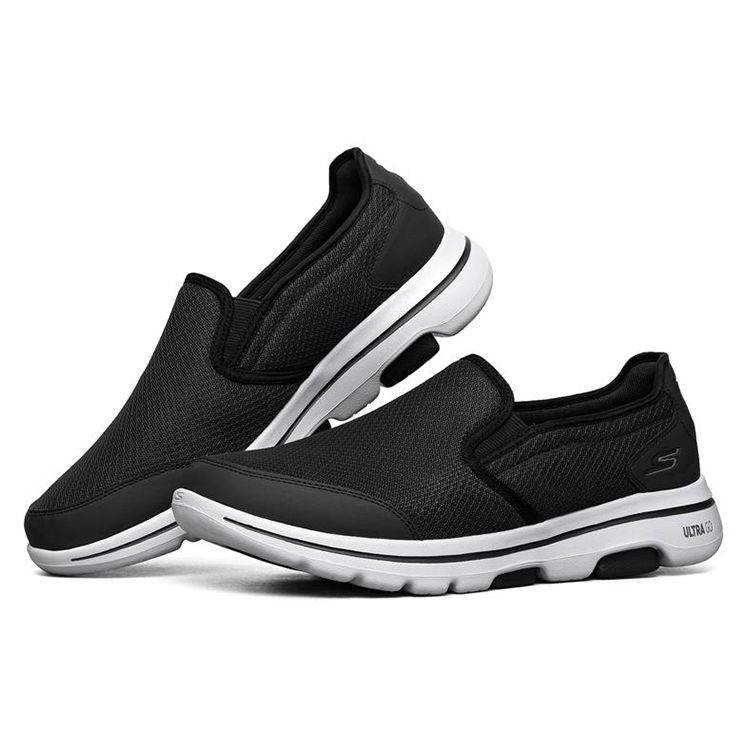 Skechers Go Walk 5 Fabric Leather Slip-On Comfortable Sports Low-Top Casual Shoes Men sneakers Black 216013-BKW