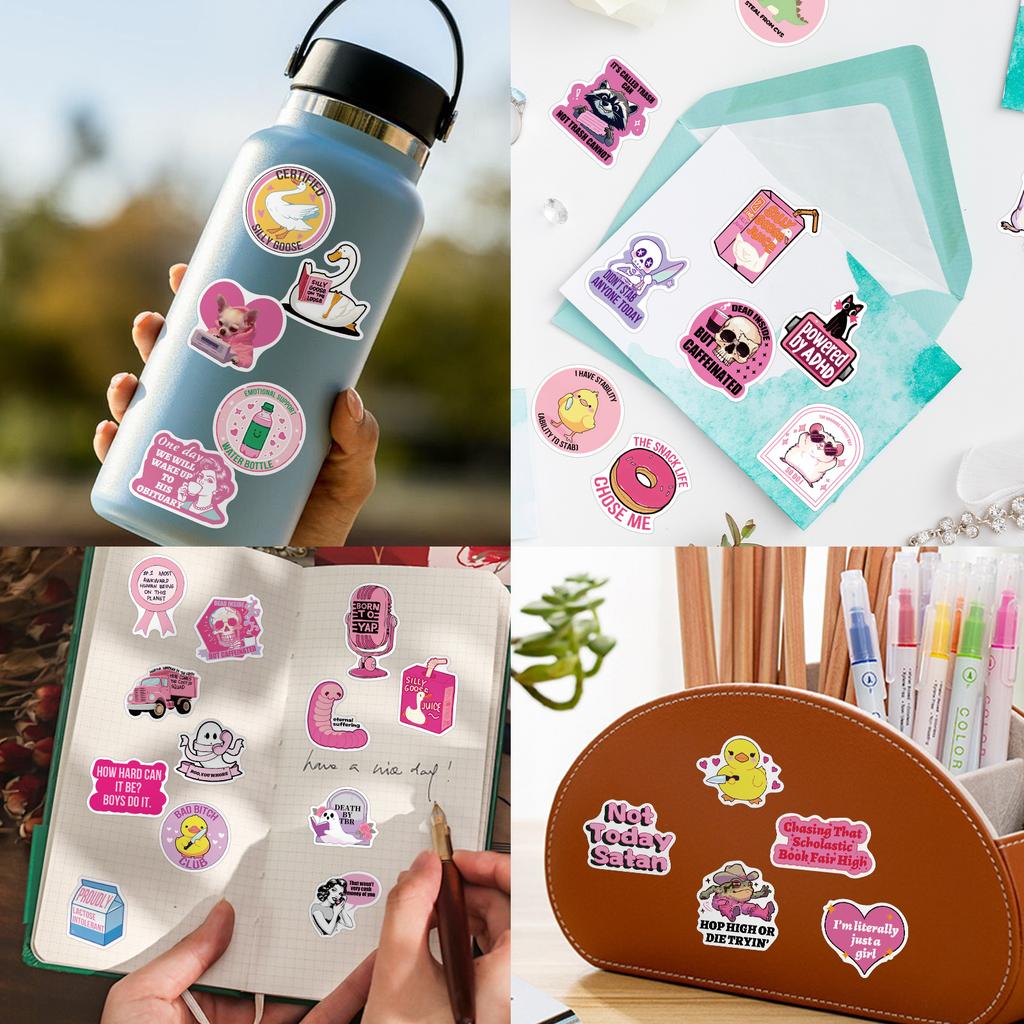 50 Pieces of Pink Humorous Stickers for DIY Notebook, Water Cup, Computer, Skateboard and Other Items Stickers