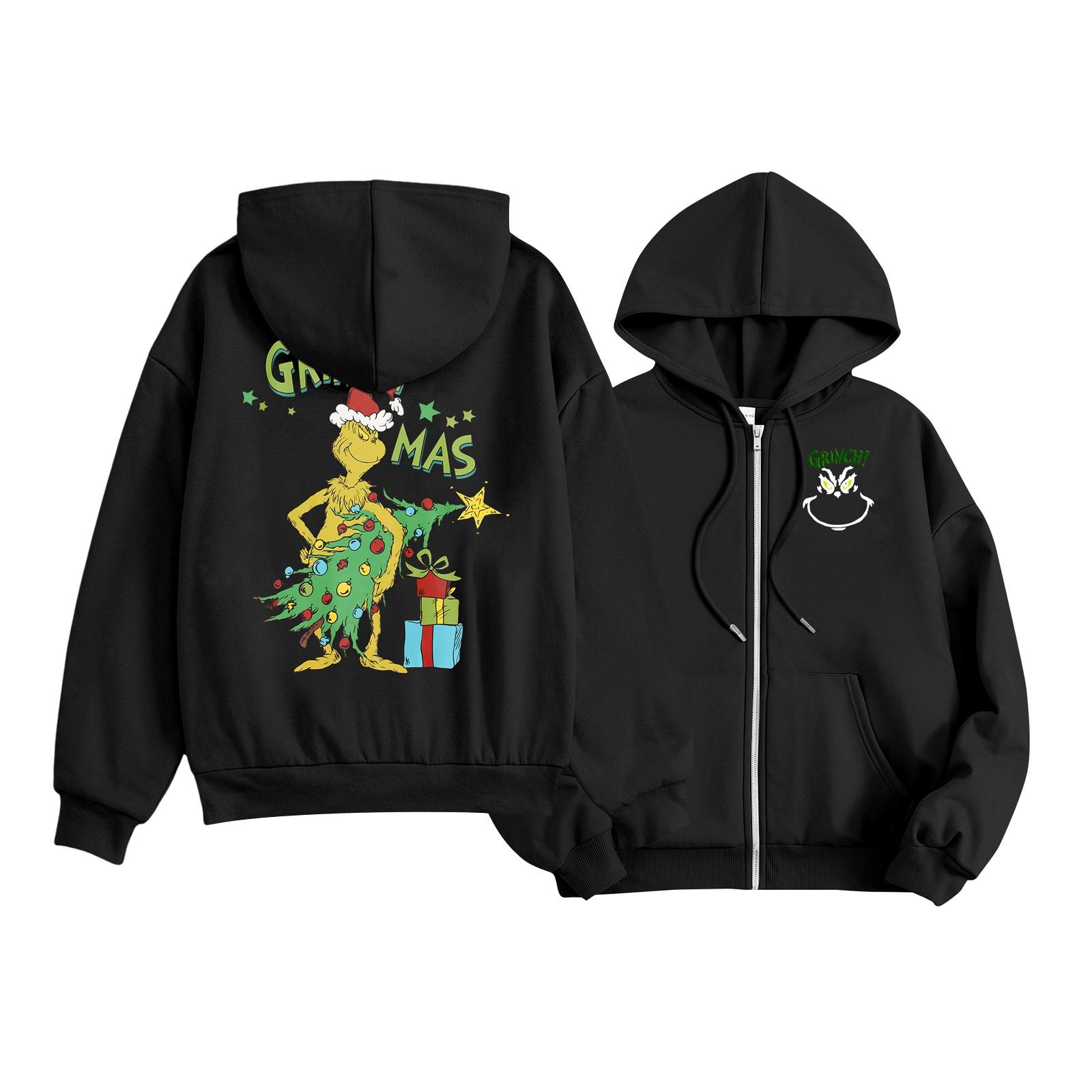 

Детская мода Легкая толстовка с капюшоном на молнии с длинным рукавом Рождественская толстовка с принтом с карманами 150 чёрный