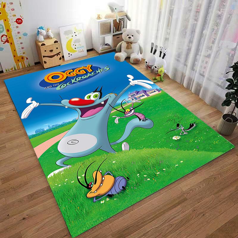 Oggy and the Cockroaches Cat House Cartoon Poster retro poster style floor mat decorative accent, anime manga fan art rug for bedroom gaming space