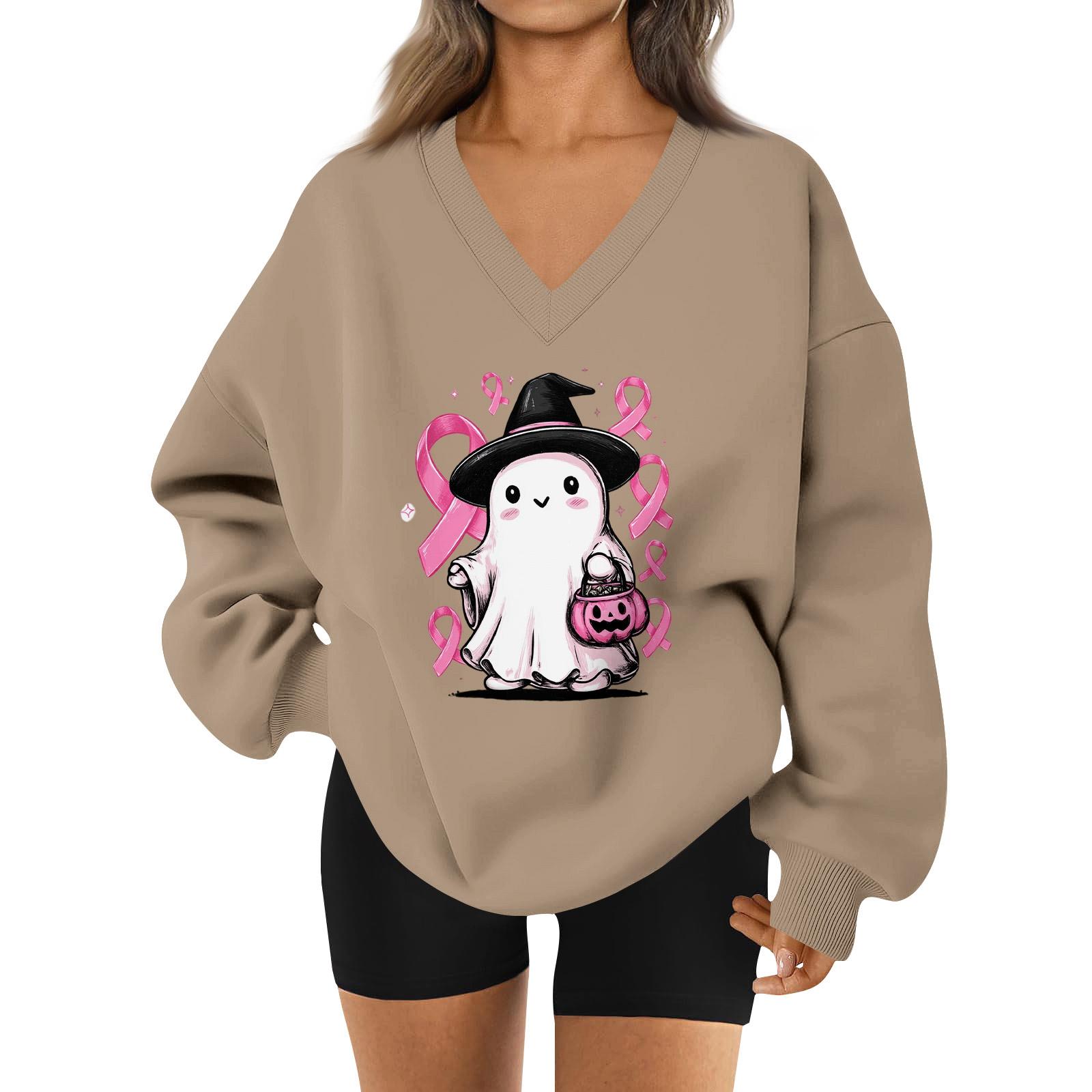 

Женский спортивный свитшот с V-образным вырезом, приспущенным плечом и принтом на Хэллоуин XXL