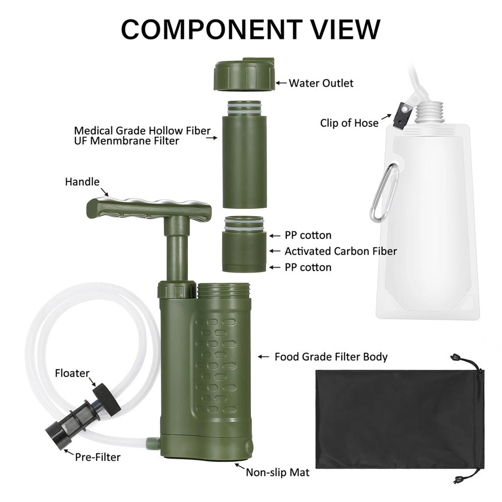 Compact 0.01 Micron Camping Water Filter Portable Survival Purification Pump Outdoor Emergency Filtration Clean Water Tool