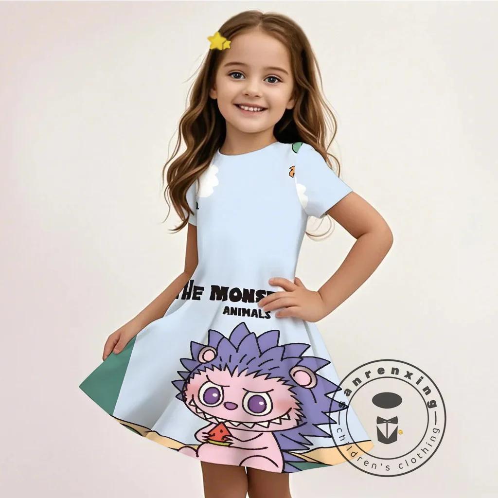 L-LABUBU-A 3D-Druck Kleid Mädchen Kinder Günstige Mode Sommer Langes Freizeitkleid 3 für 99 Cent Aktion