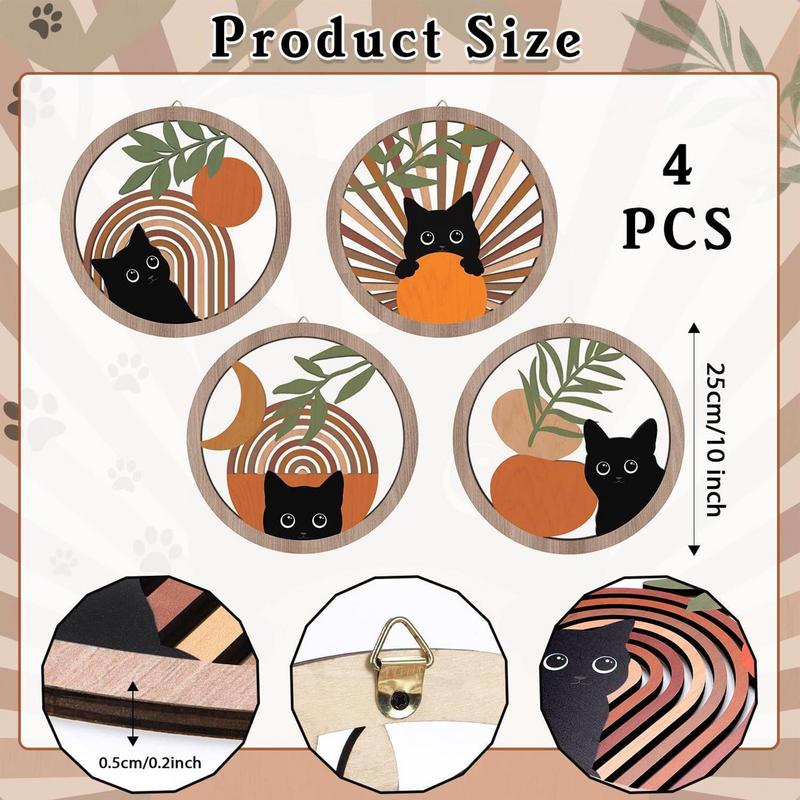 Cat Bathroom Wall Art 4 Pack Abstract Cat Decor Aesthetic Bedroom Decoration Farmhouse Geometric Hangings 10x10 Inches For