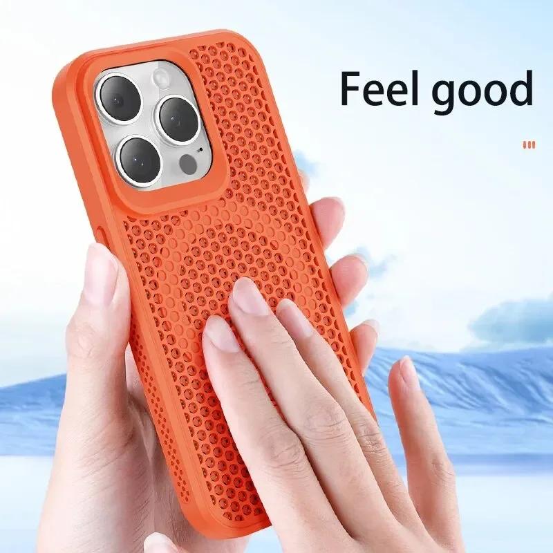 Cooling Heat Dissipation Magsafe Magnetic Phone Case For iPhone 16 14 15 13 12 11 Pro Max Plus Breathable Grid Hard Back Cover