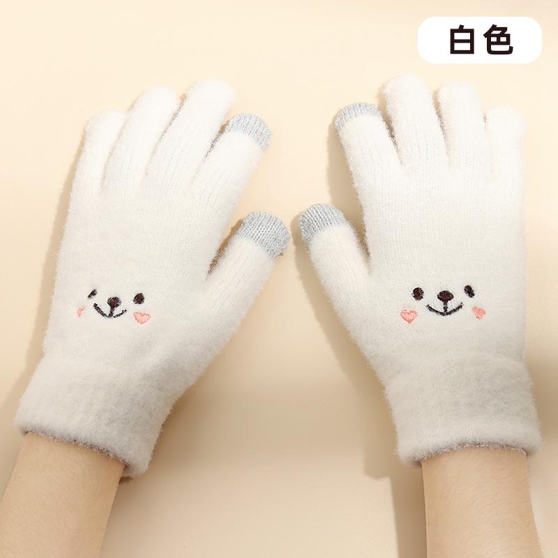 Women's autumn and winter plush knitted gloves warm and cold-proof plush imitation mink cartoon cute touch screen fashion