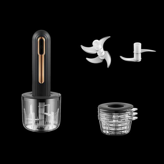 Electric Food Processor Rechargeable Meat Grinder with 2 Blades And 3 Bowls Portable Veggie Chopper Blender Kitchen Supplies