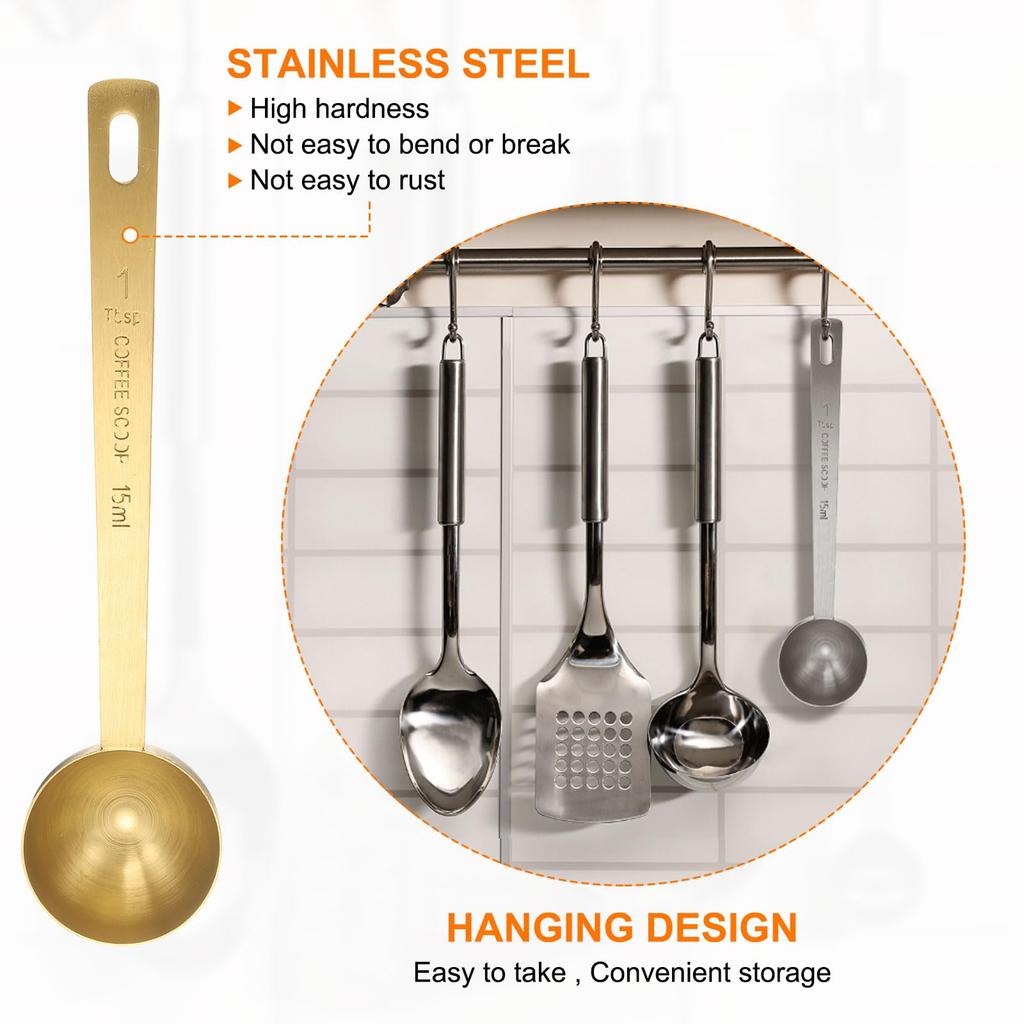 Uxcell Single Measuring Spoon, 1 Tablespoon (3 Teaspoons, 15ml), 304 Stainless Steel, Single Small Square Bowl Measuring Spoon with Long Handle, Gold