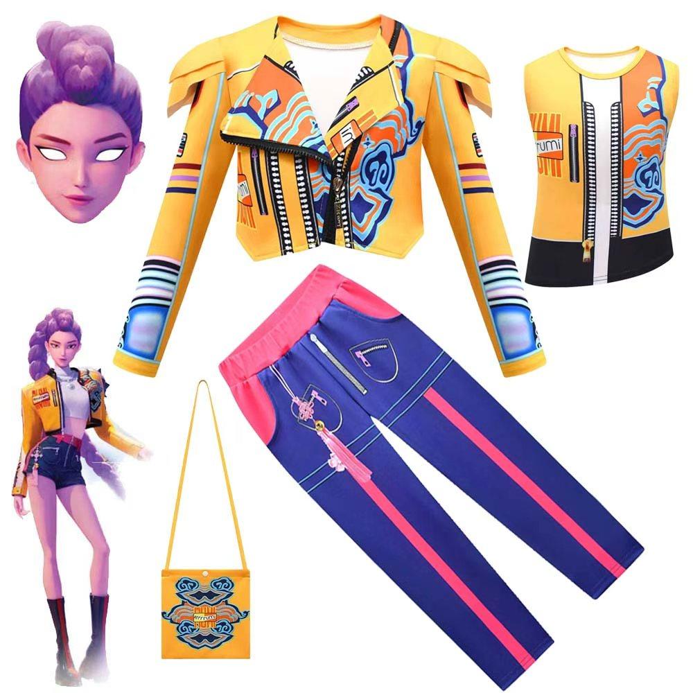 K Rumi Zoey Mila Cosplay Performance Costume Set Children's Dance Outfit Soft Polyester Long Sve V-Ne Jaet And Pants