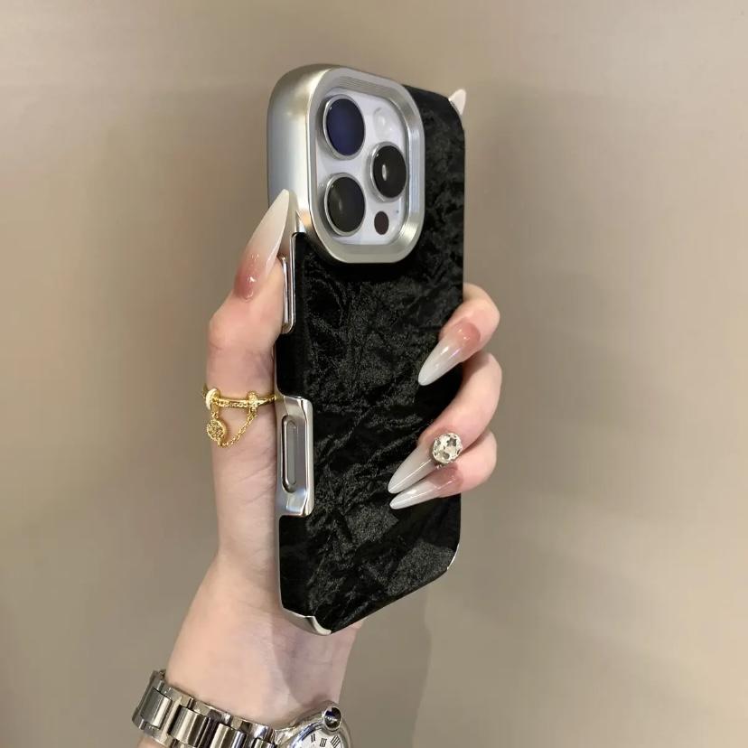 

Чехол для телефона из кожи с ледяным узором титаново-серого цвета для iPhone 16 15 14 13 12 11 Pro Max, полностью противоударный, с гальваническим покрытием, жесткая задняя крышка For iPhone 16