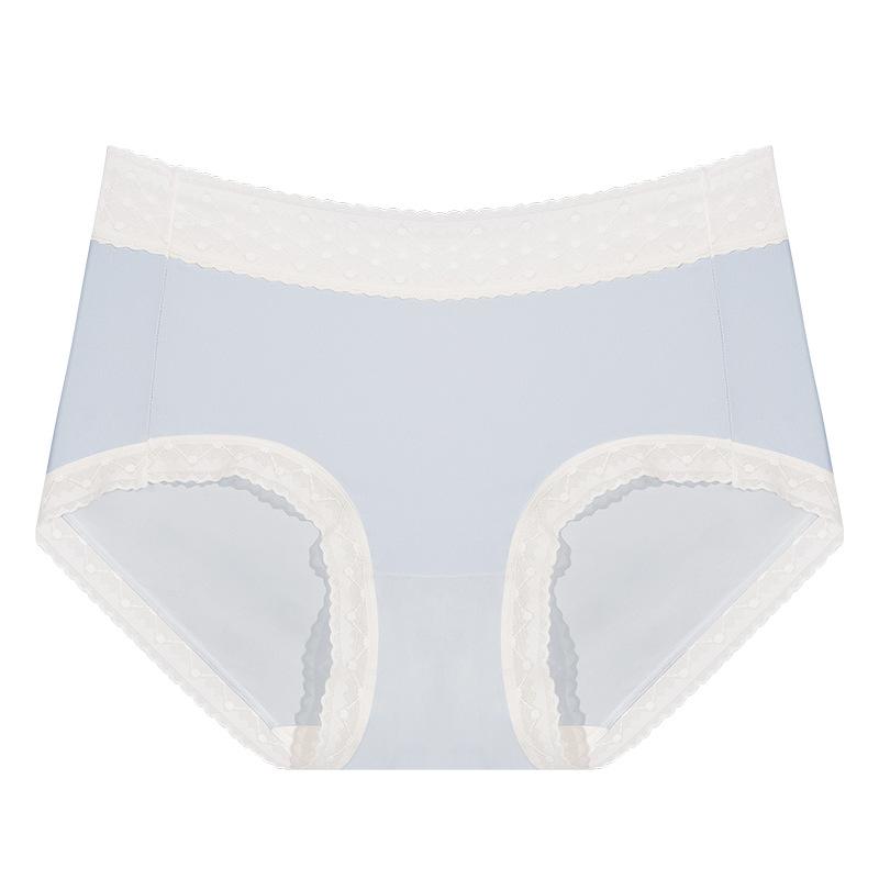 Damen-Unterwäsche aus Eisseide, Sommer, dünner Baumwolle im Schritt mit antibakterieller Spitzenkante, weicher mittelhoher Taille, spurlose Unterwäsche