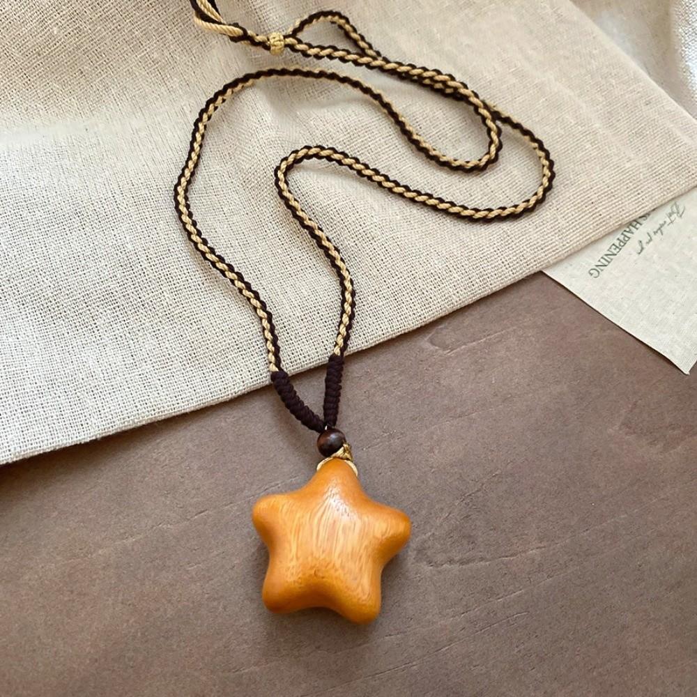 Pendant Wood Clavicle Chain Bohemian Style Couple Friends Choker Wooden Star Moon Necklace  Holiday