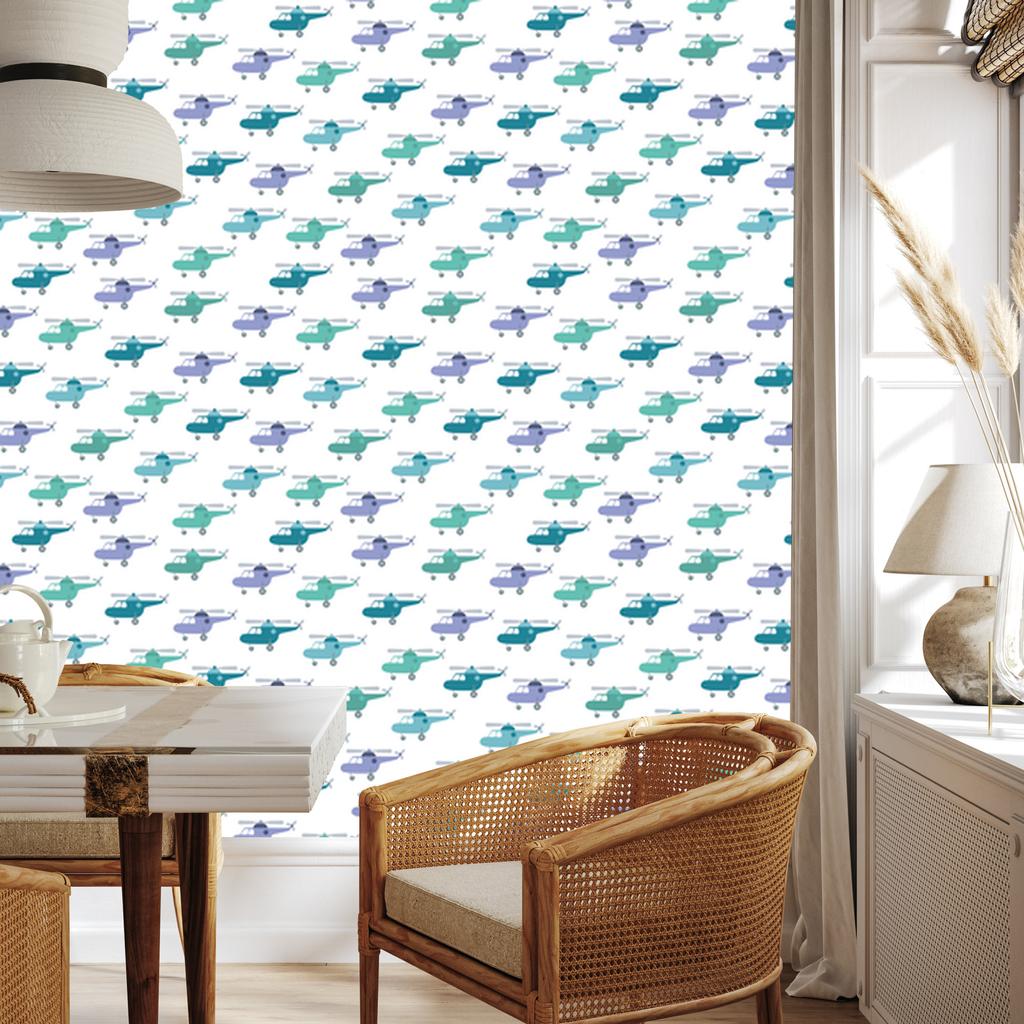 Colorful and pastel helicopters wallpaper for living room and bedroom 50x1000