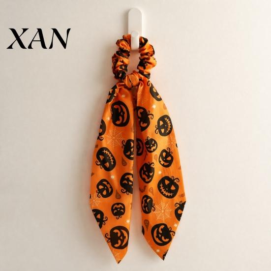 Colorful Hair Tie Halloween Satin Scrunchies for Women, Funny Pumpkin Printed Elastic Ties, Print Soft Ponytail Holders, Decorative Accessories Daily