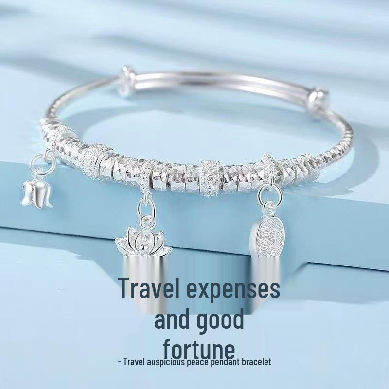 Sterling Silver Peace Plate Lily Bracelet - Elegant Gift for Her Sterling Silver 999.9