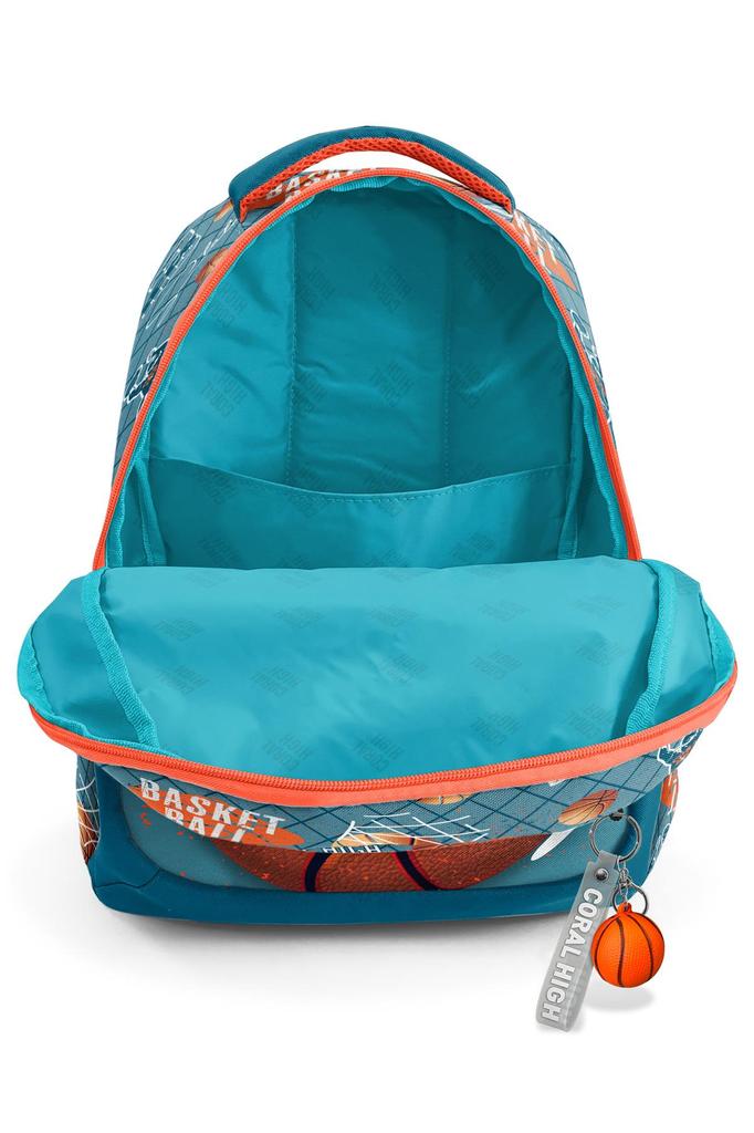 Tříkomorový školní batoh Coral High Kids Nefti Orange Basketbalový vzor 23651