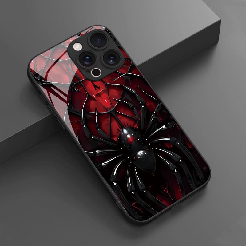 Cool Black Spider Pattern Tempered Glass Black Phone Case For Samsung Galaxy S26 S25 S24 S23 Ultra Plus FE Shockproof Cover