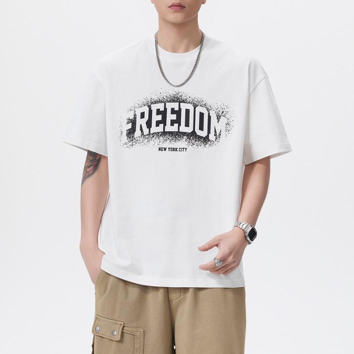 Feng She Men s American Style Pure Cotton Washed Short-Sleeve T-Shirt - Summer Casual Loose Fit Round Neck M белый