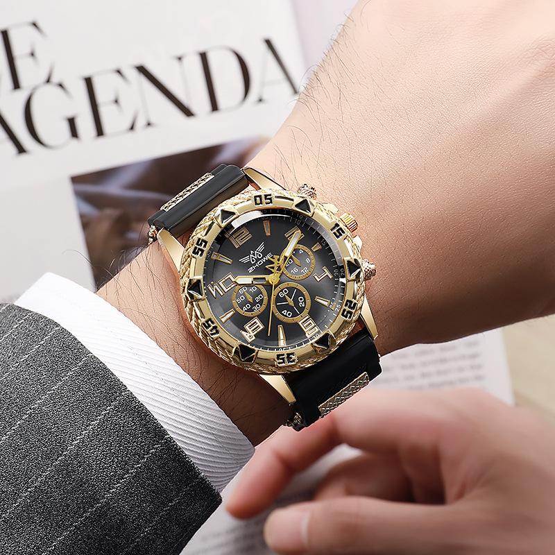 Big Fake Three-eye Dial Atmospheric Fashion Cool Business Men's Casual Quartz Silicone Watch