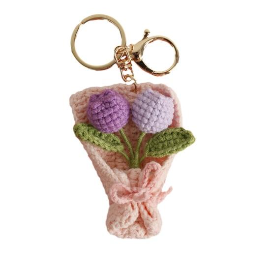 

Keychain Pendant Hand Crocheted Flower Key Chain Colorful Yarn Roses Sunflower Charm Key Holder Bag Car Key