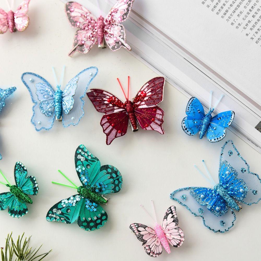 10PCS Multicolor Christmas Ornament Gold Powder with Clip Glitter Hollow Shopwindow Christmas Tree Decoration Party Supplies