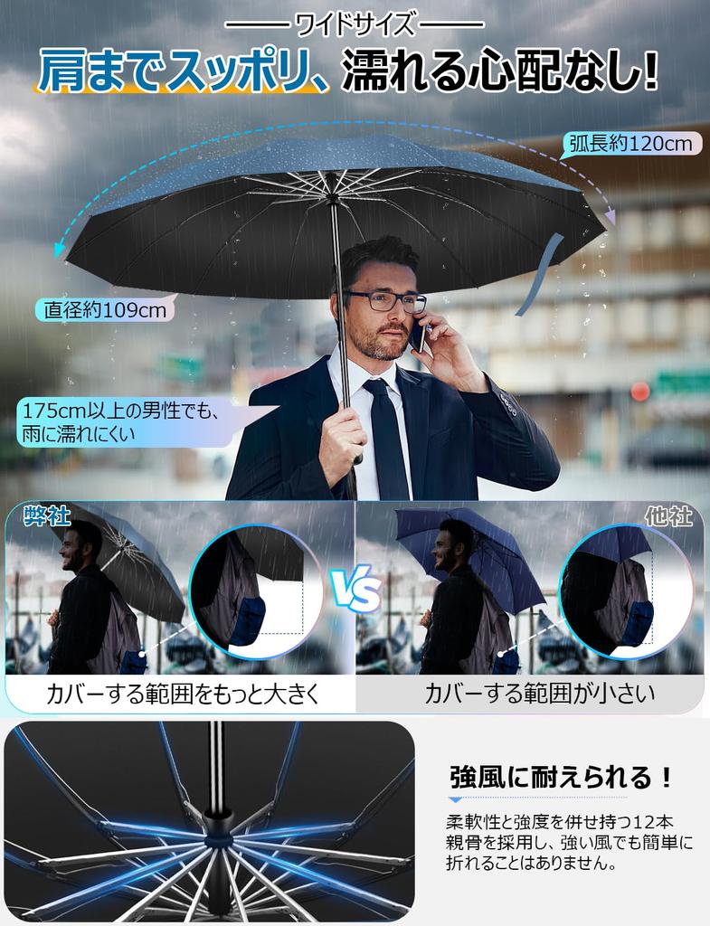 Reinforced Folding Umbrella with Automatic Reverse Sun Heat UV Rain or Perfect for Rainy Typhoon Heavy Rain Storage Pouch and Extra-Large, 12-Rib