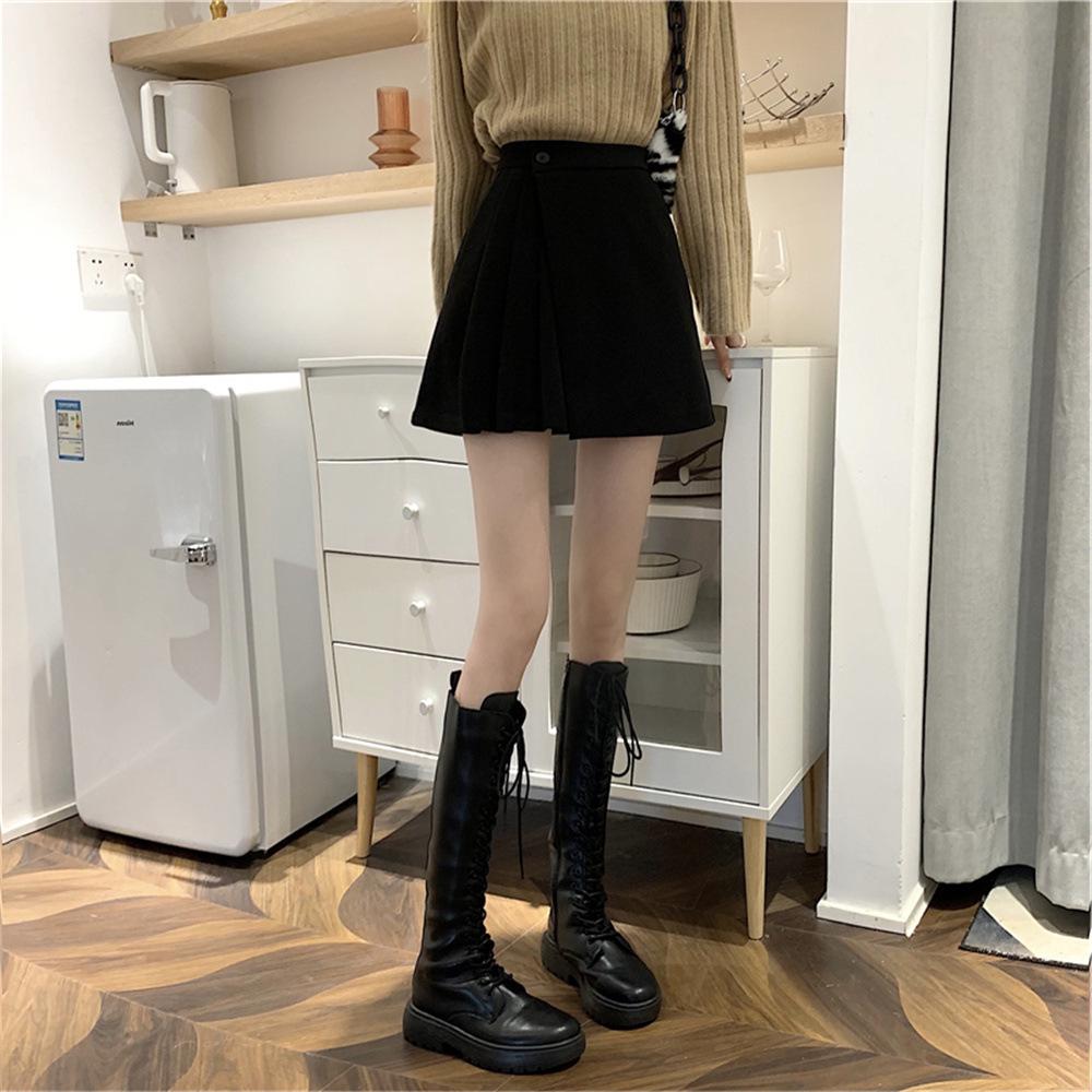 Pleated Wool Skirt: Irregular Pear Shape, 2026 Spring Korean Style, Hip-Hugging for Women