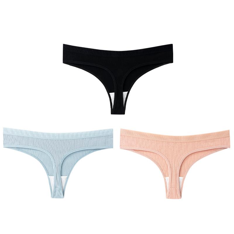 3 bucăți chiloți din bumbac cu dungi verticale pentru femei, tanga simplă confortabilă, lot de lenjerie sexy pentru femei