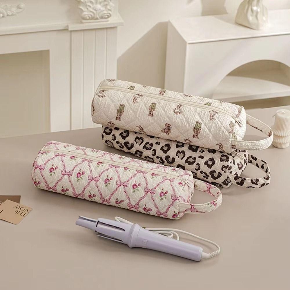 Large Capacity Curler Storage Bag Quilting Cotton Hair Air Wrap Dryer Case  Travel Use