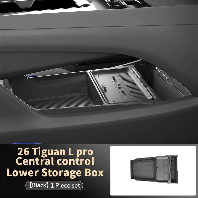 For Tiguan L Pro 2025 2026 Central Control Storage Box, Double Layer Waterproof Anti-Slip Car Organizer with Privacy Cover