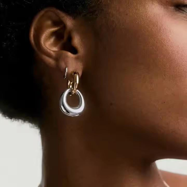 Vintage Heavy Duty Interlocking Hoop Earrings Lightweight Luxury Elegant Exquisite Versatile Drop Earrings