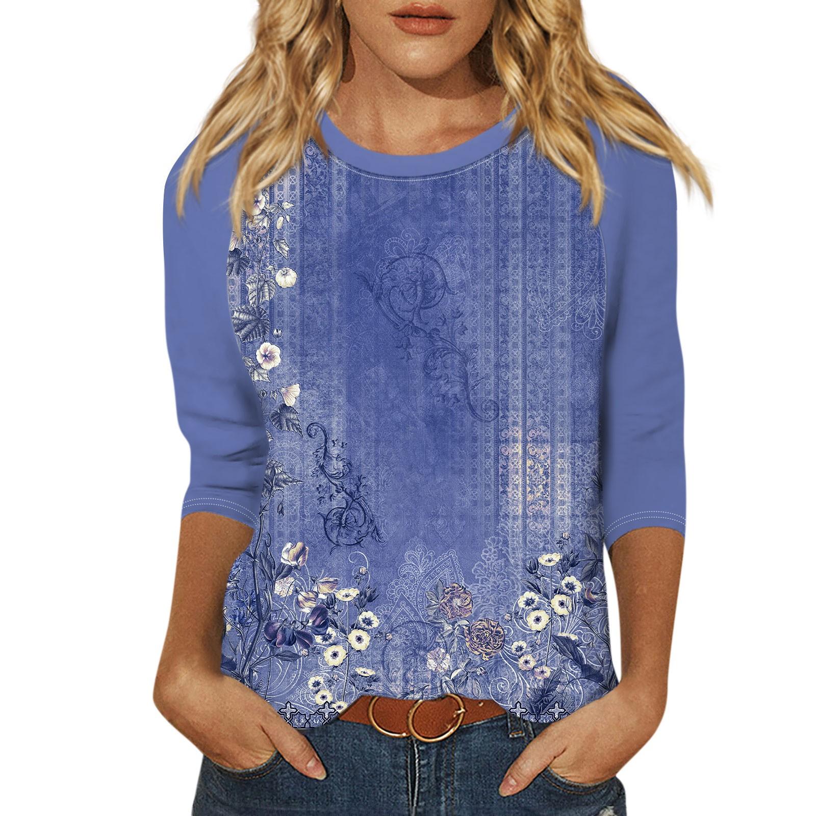 Женская модная повседневная рубашка с круглым вырезом и рукавами 3/4 — фото 3