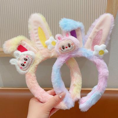 Plush Cartoon Rabbit Ears Hair Bands for Girls - Soft Pastel Face Wash Headbands