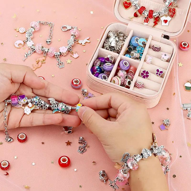 DO IT YOURSELF Beaded Bracelet Kit Featuring Storage Box Ideal for Girls Gift Idea Acrylic European Large Hole Beads Handmade Do It Yourself Jewelry