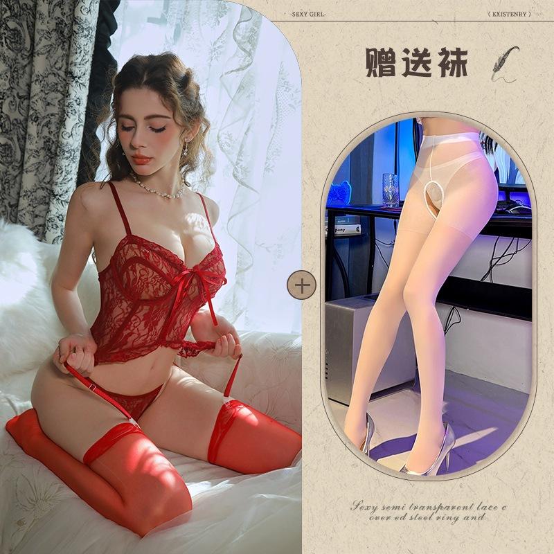 Sex underwear, sexy lace, pure desire perspective one-piece suit, hollow suspender, waist uniform