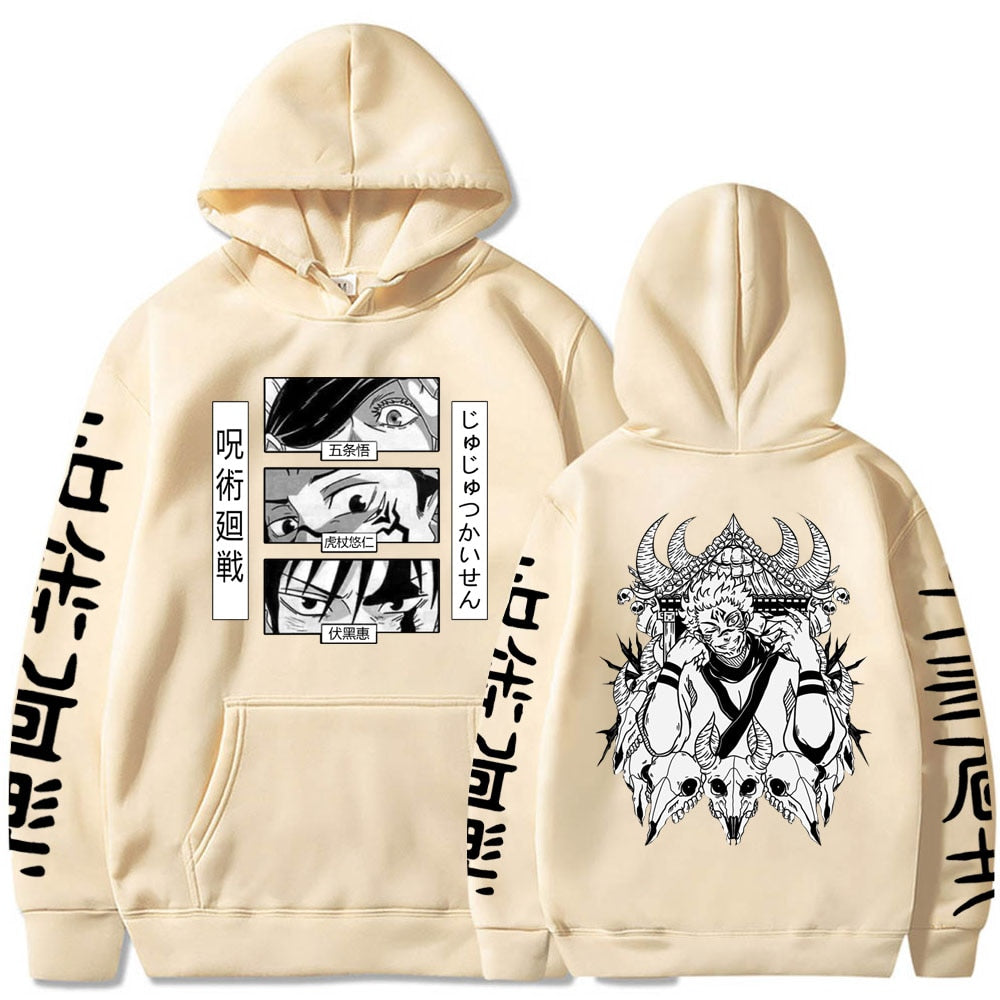 Anime Jujutsu Kaisen Hoodie Manga Eyes Graphic Hoodies Vintage Oversized Long Sleeves Soft Cotton Men Women Clothes