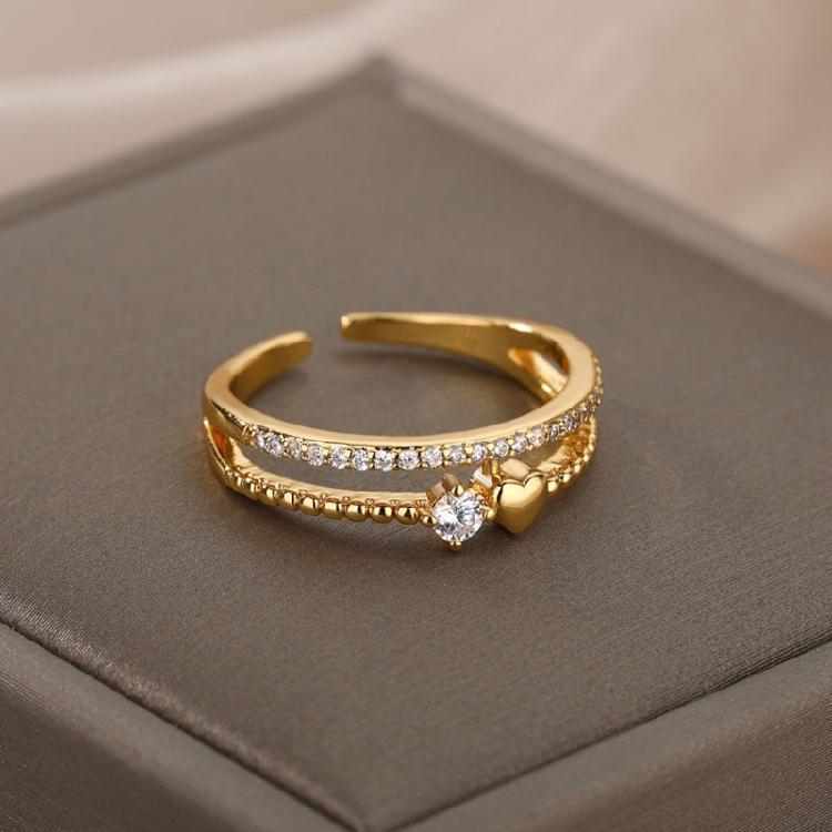 Elegant Adjustable Copper Heart Rings With Stones Portable Jewelry Gift for Her