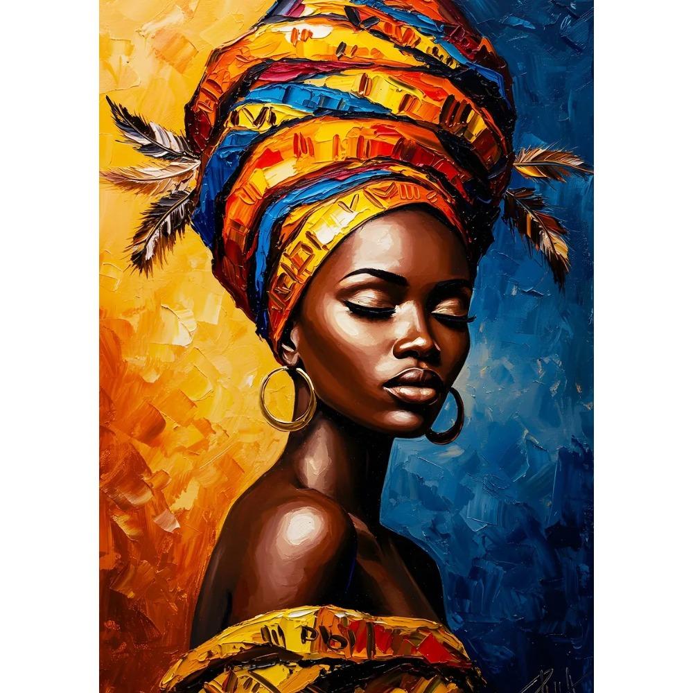 African Woman Canvas Paintings African Girl with Flower Art Posters and Prints Wall Art Pictures for Living Room Decor Cuadros