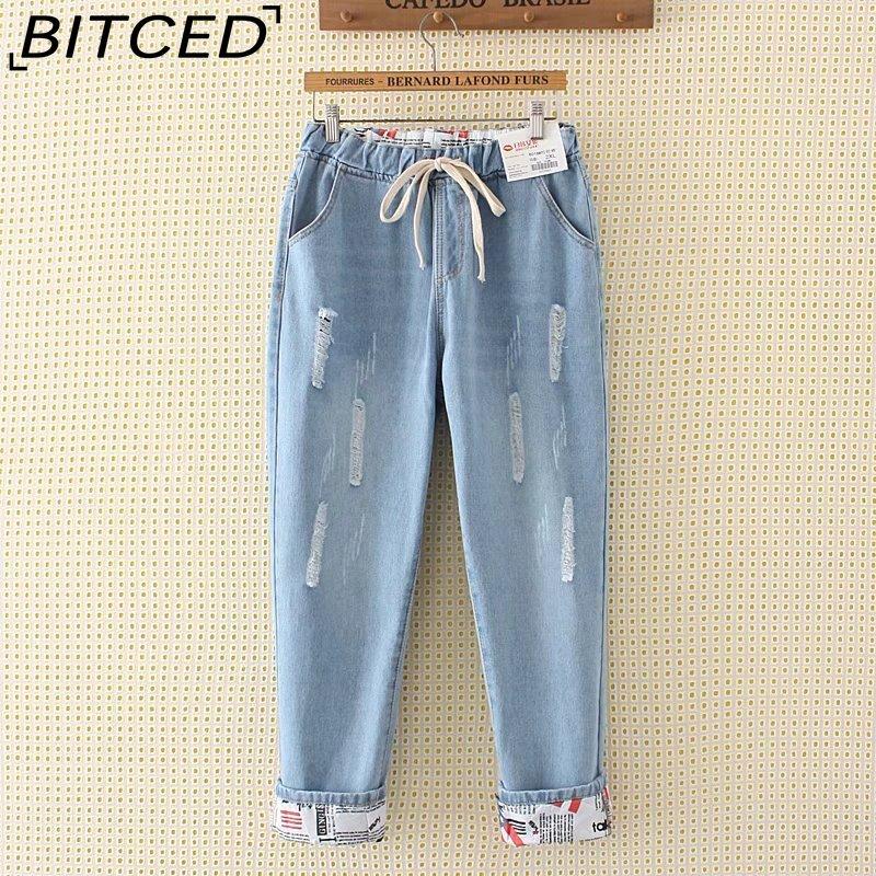 

BITCED Summer Plous-size Women s Wear, Tight-fitting, Lace-up, Ripped Jeans, and Nine-inch Skinny Pants Are Trendy XL світло-синій колір