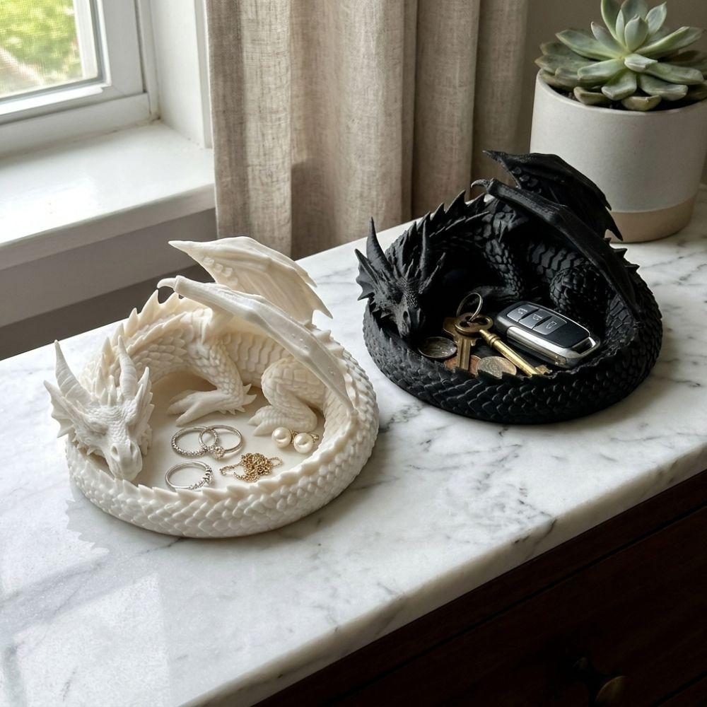 Gothic Dragon Guardian Catchall Dish Dark Style Key Coin Storage Holder Entryway Front