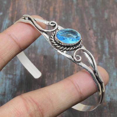 Topaze Bleue Suisse Pierre Précieuse En Argent Sterling 925 Fait À La Main Incroyable Manchette Bijoux Bracelet Réglable