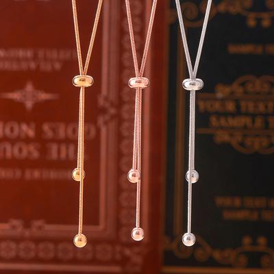 Non-Fading Round Bead Pull-Out Buckle Women'S Titanium Steel Plated 18K Gold Necklace Bracelet Anklet Jewelry