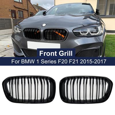 2PCS Car Front Bumper Kidney Grills For BMW F20 F21 LCI 120i 1Series 2015-2017 Double Slat Line Replacement Grill Racing