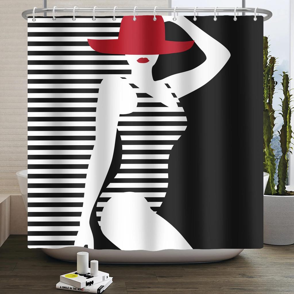 Afroamerikanische Frau Duschvorhang Sexy Schwarzes Mädchen Dame Inspirierend Königin Abstrakt Boho Wasserdicht Badezimmer Duschvorhang