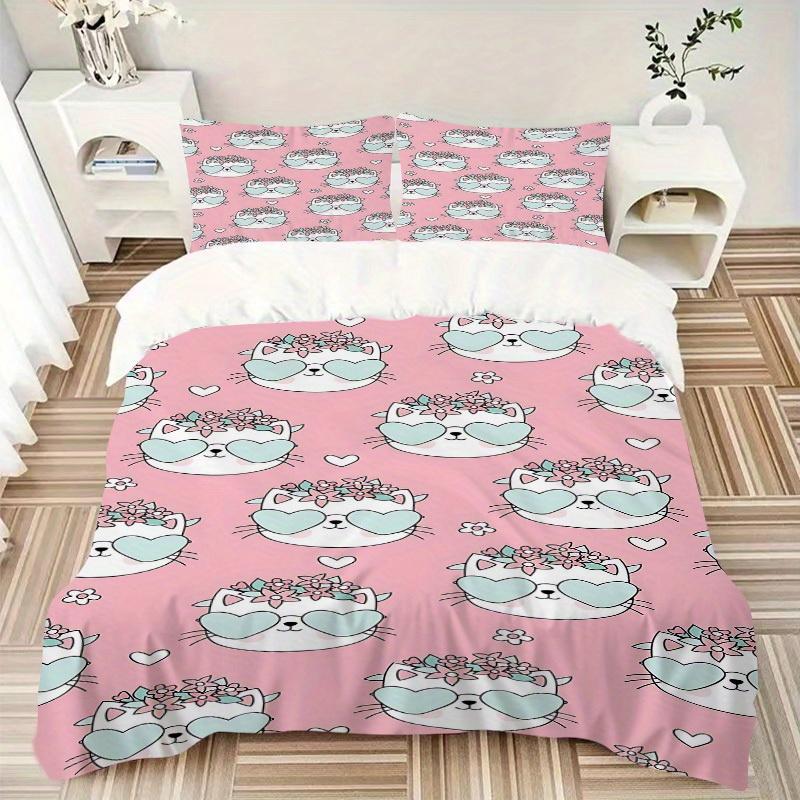 3pcs Animal-themed Cat Floral Soft and Comfortable Breathability, Bedding Set, Machine Washable, Suitable for All Seasons163