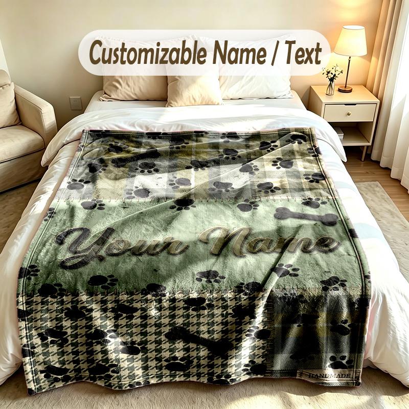 Dog Theme Soft Blanket Personalized Custom Name Text Print Warm Blanket Home Sofa Bedroom Decor