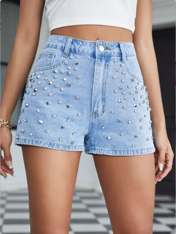 

Rivet Rhinestone Denim Shorts for Women Medium