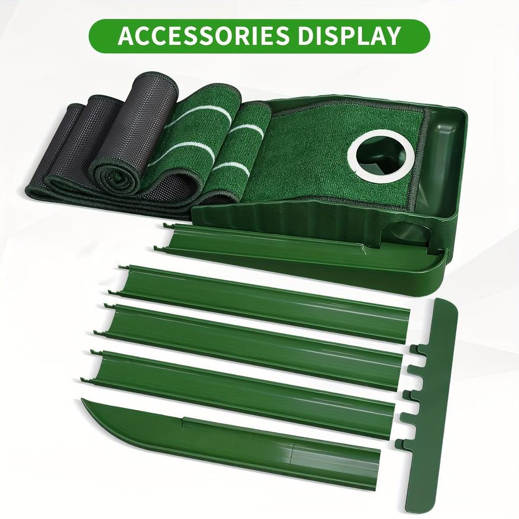 Indoor Golf Putting Mat with Auto-Ball Return & Behind-the-Hole Ball Collector - Putter Alignment Guides At 3, 5 & 7 Feet