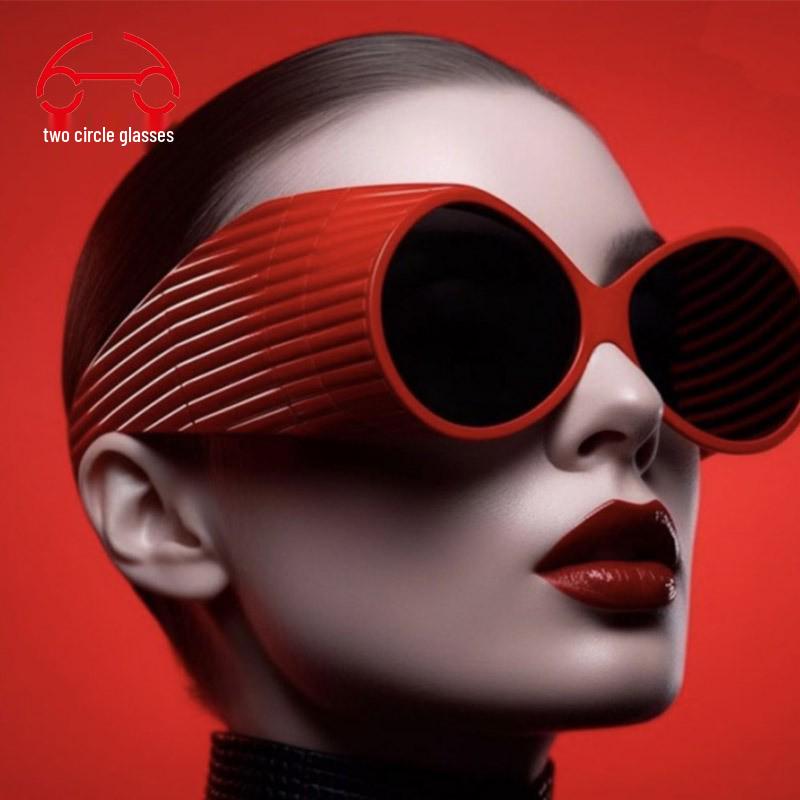 Two Circles Oversized Round Frame Trendy Punk Sunglasses - T1021