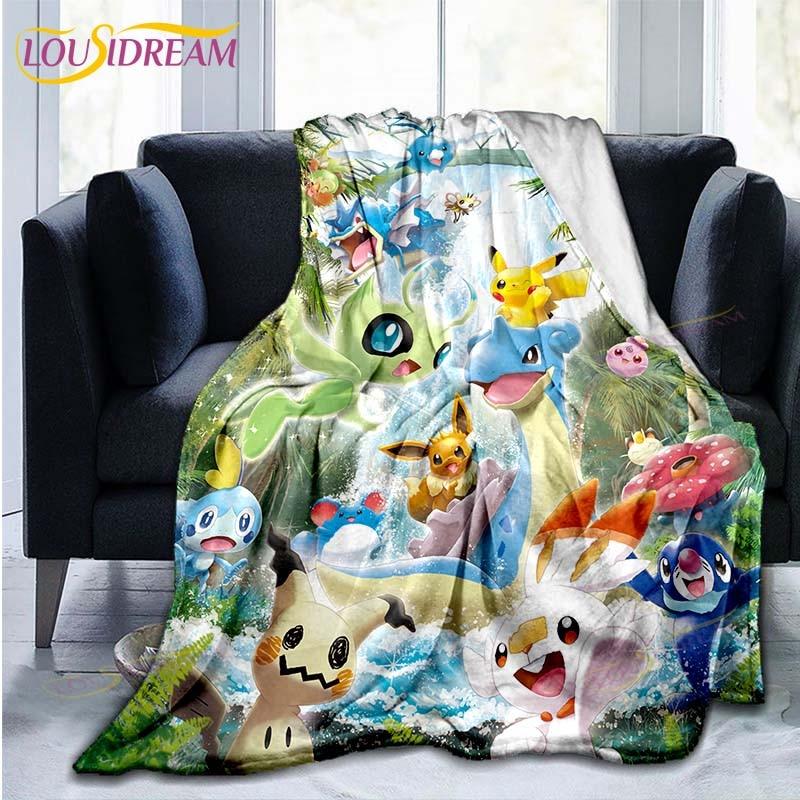 Manta decorativa con estampado de Pokémon, funda de edredón para sofá, ropa de cama de viaje, manta decorativa, manta de franela, colcha, mantas del Grinch